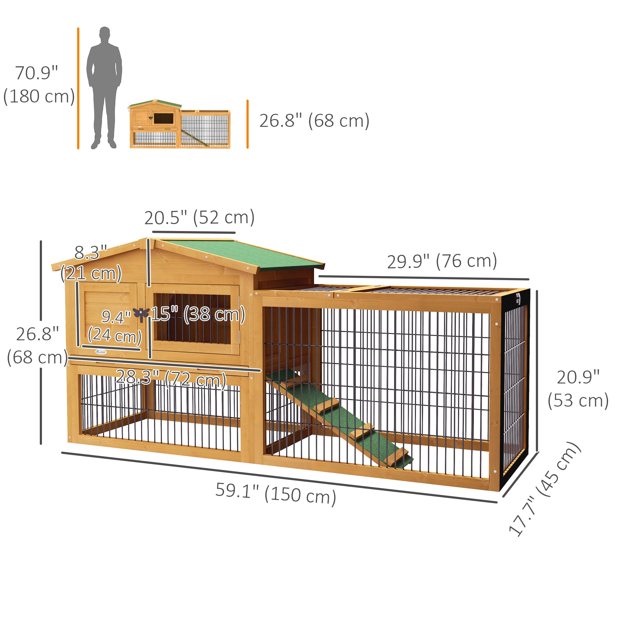 Wood Rabbit Hutch w/ Ramp, Openable Roof, Pull-out Tray, Yellow Rabbit Hutch at Gallery Canada