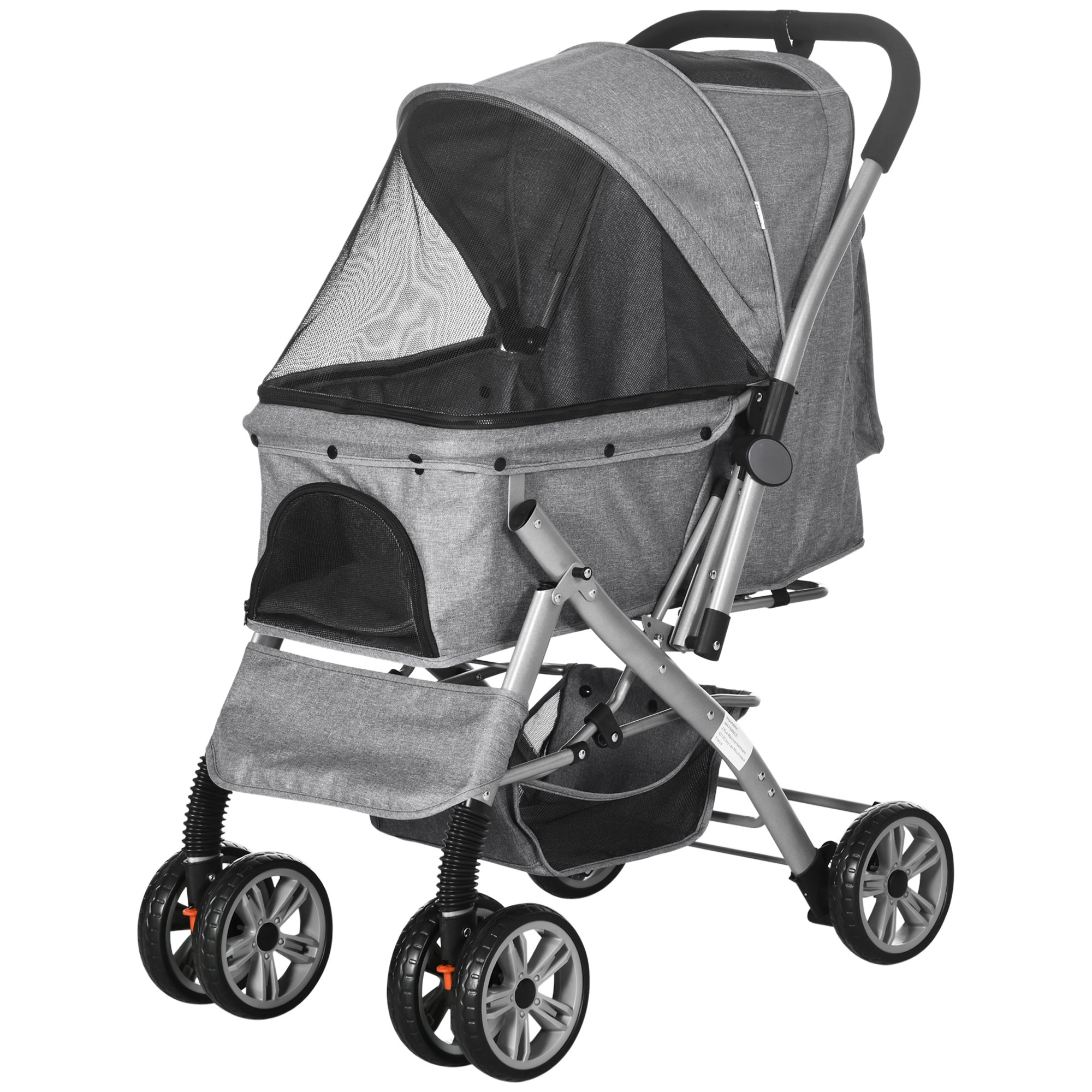 4 Wheels Pet Stroller w/ Reversible Handle, Foldable Dog Cat Travel Carriage w/ EVA Wheels Basket Storage Bag 3-stage Canopy Grey Dog Bike Trailers & Strollers at Gallery Canada