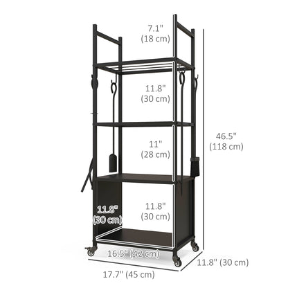 4-Tier Outdoor Indoor Firewood Rack with Wheels and 4 Tools, Powder-Coated Steel Wood Storage Rack Log Holder Firewood Racks   at Gallery Canada