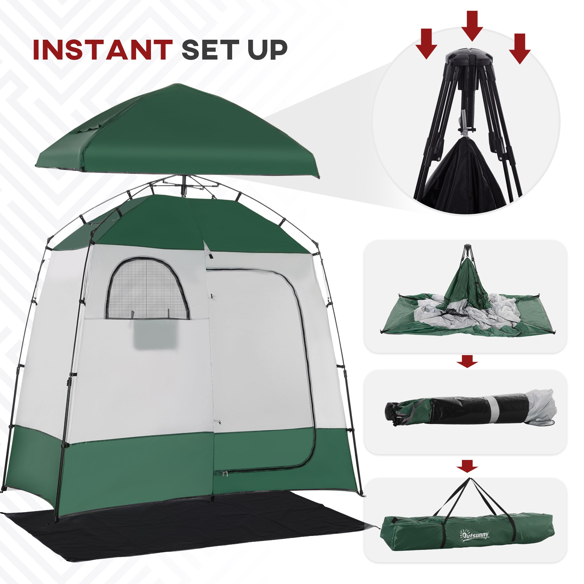 Outdoor Portable Pop Up Shower Tent Changing Tent Privacy Enclosure with 2 Rooms, Shower Bag, Floor for Camping, Green Camping Tents at Gallery Canada