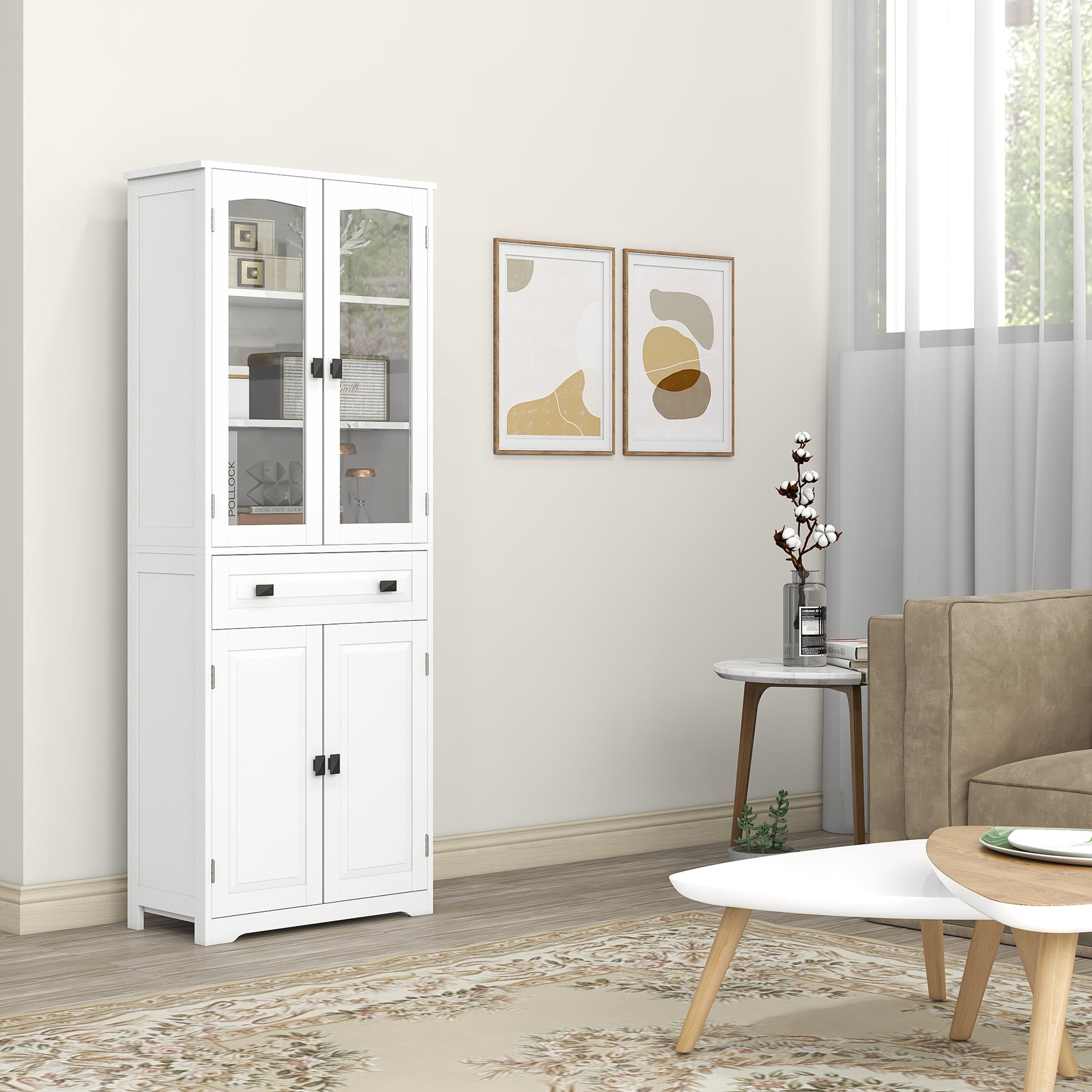 63" 4-Door Kitchen Pantry Cabinet, Freestanding Storage Cabinet Cupboard with Adjustable Shelves, White Kitchen Pantry Cabinets   at Gallery Canada