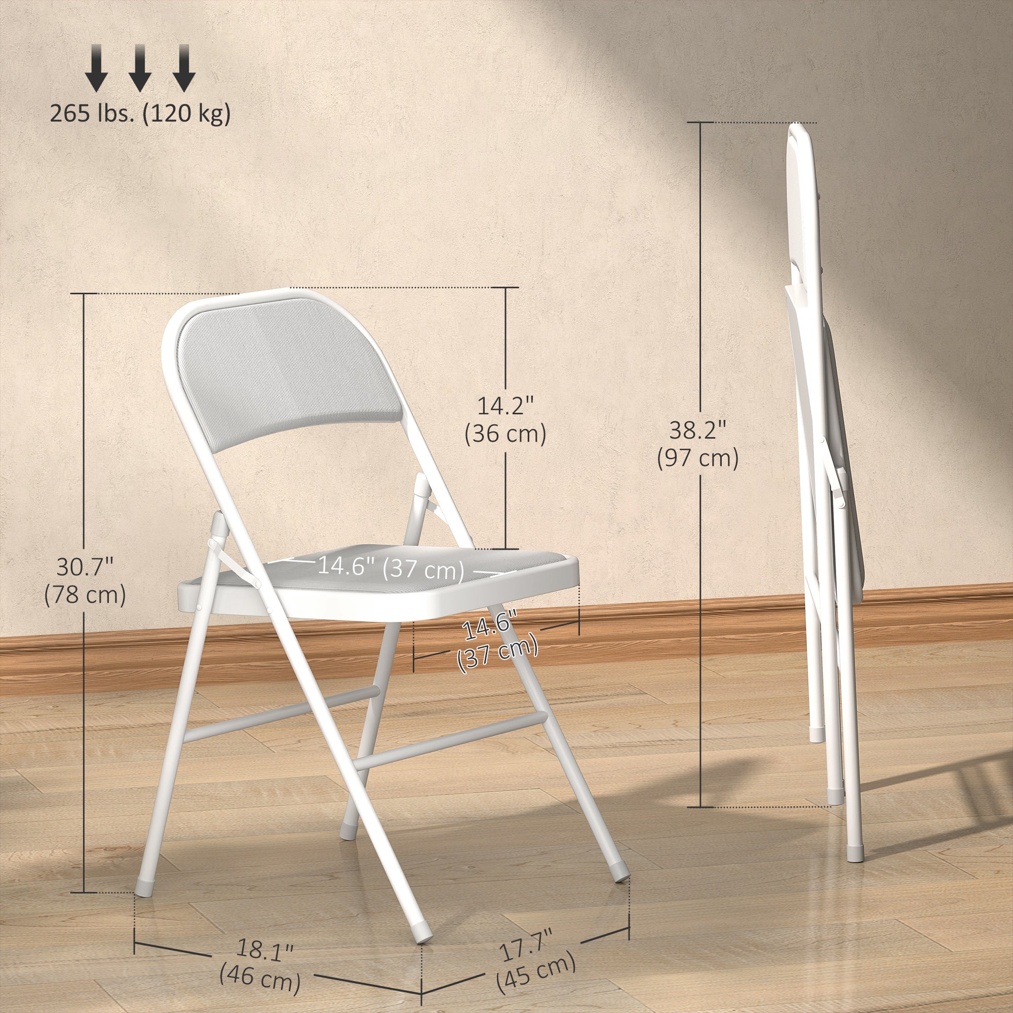 Set of 4 Metal Foldable Chairs, Corduroy Padded Folding Chairs with Cushion Seat and Open Back for Indoor, White Dining Chairs at Gallery Canada