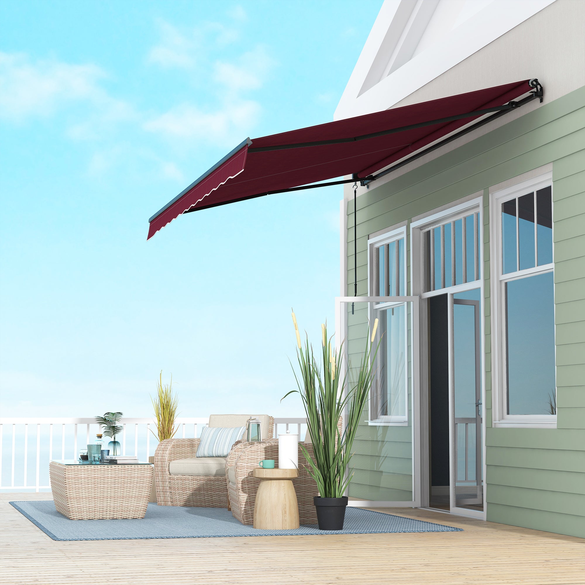13' x 10' Retractable Awning, 280gsm UV Resistant Sunshade Shelter, for Deck, Balcony, Yard, Wine Red Window Awnings at Gallery Canada