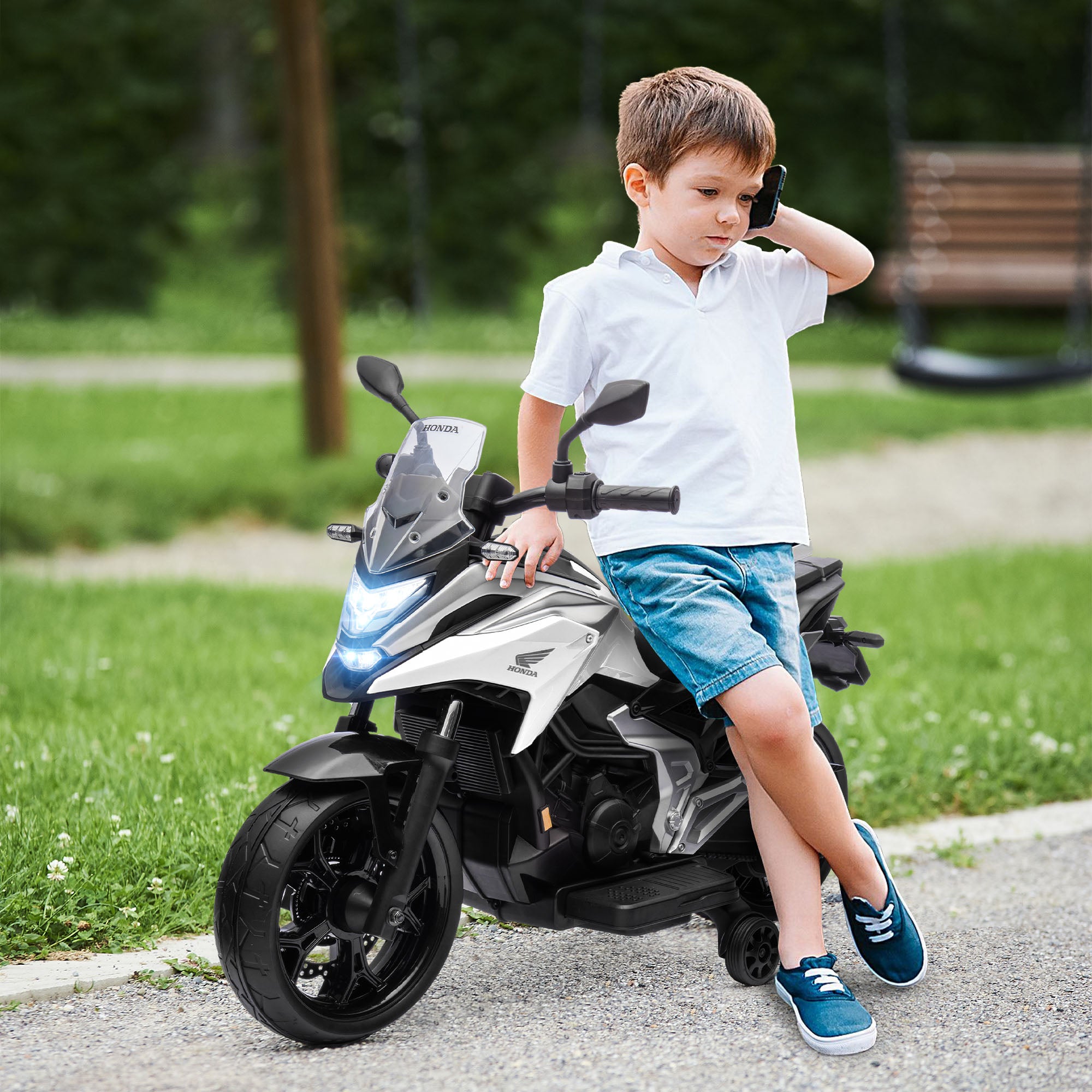 Honda Licensed 12V Ride on Motorbike for Kids with Headlights Music Training Wheels, for 3-6 Years, White Electric Motorcycles White  at Gallery Canada