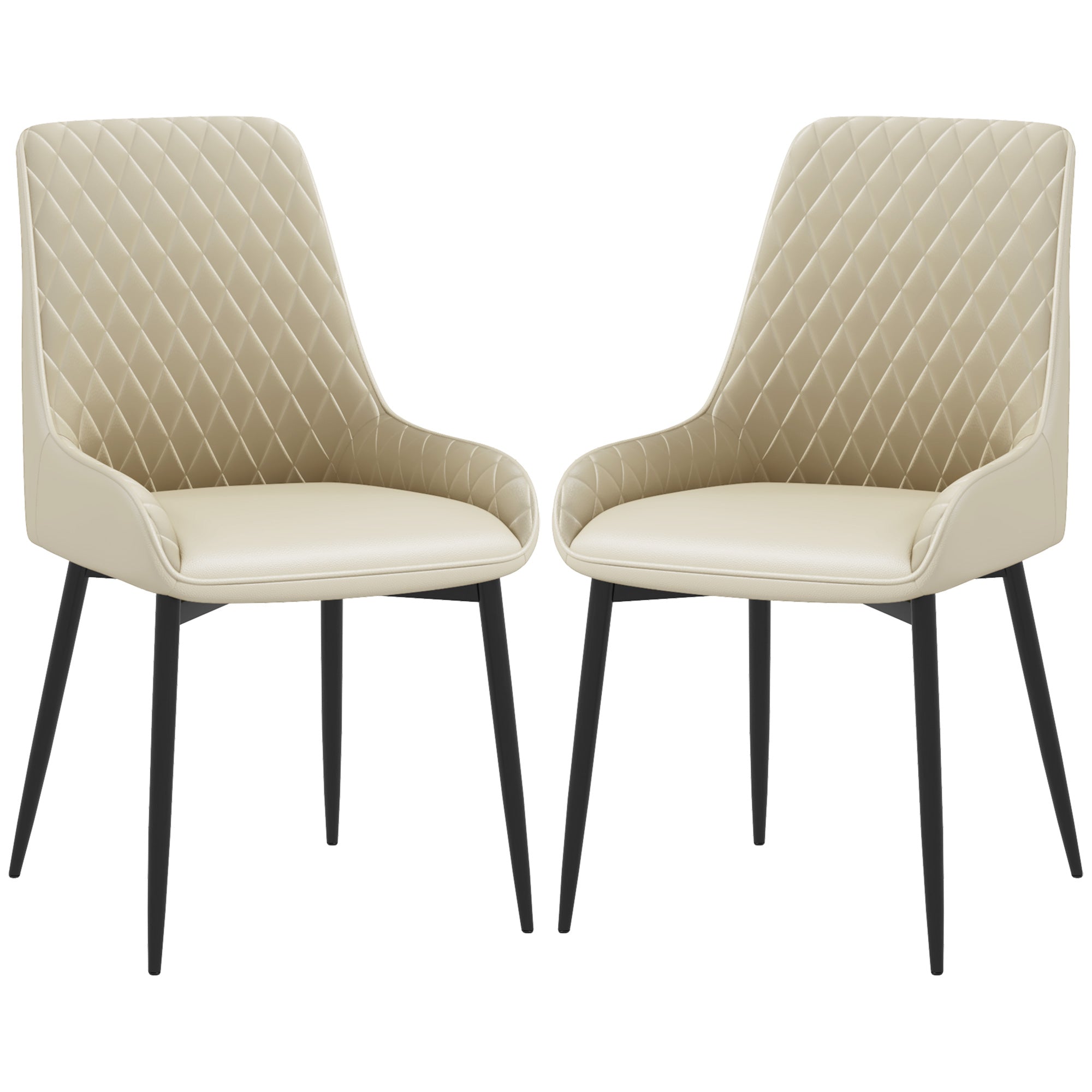 Modern Dining Chairs Set of 2, PU Leather Kitchen Chairs with Metal Legs for Dining Room, Living Room, Khaki Dining Chairs   at Gallery Canada