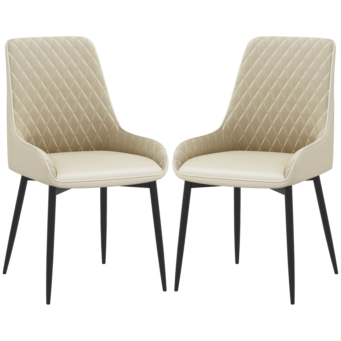 Modern Dining Chairs Set of 2, PU Leather Kitchen Chairs with Metal Legs for Dining Room, Living Room, Khaki Dining Chairs   at Gallery Canada