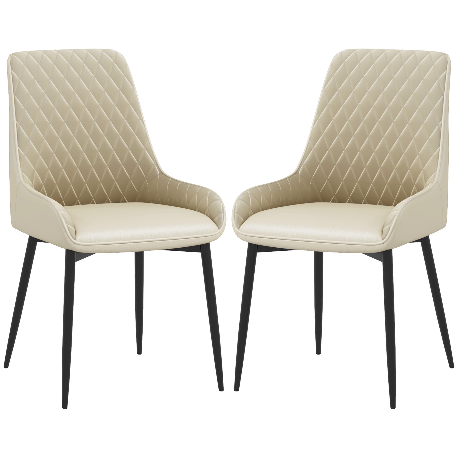 Modern Dining Chairs Set of 2, PU Leather Kitchen Chairs with Metal Legs for Dining Room, Living Room, Khaki Dining Chairs   at Gallery Canada