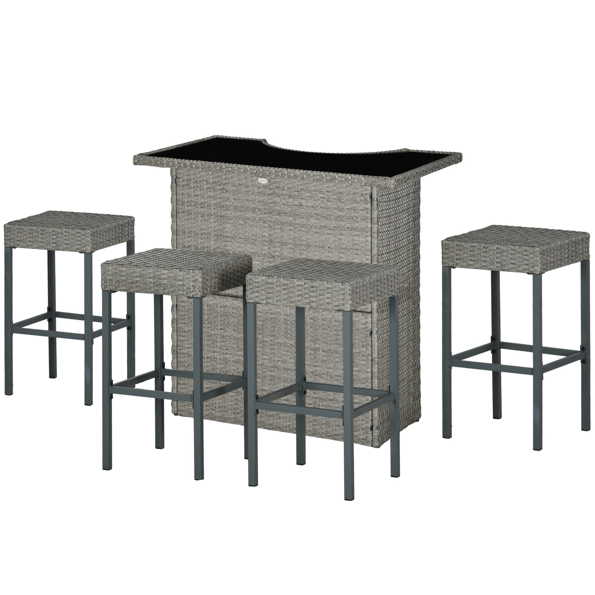 5 Pieces Patio Bar Set, Outdoor PE Rattan Wicker High Top Outdoor Table and Chairs Outdoor Bar Set with Tempered Glass Top Bar Table and Shelves, 4 Bar Chairs, Grey Bistro Sets Grey at Gallery Canada