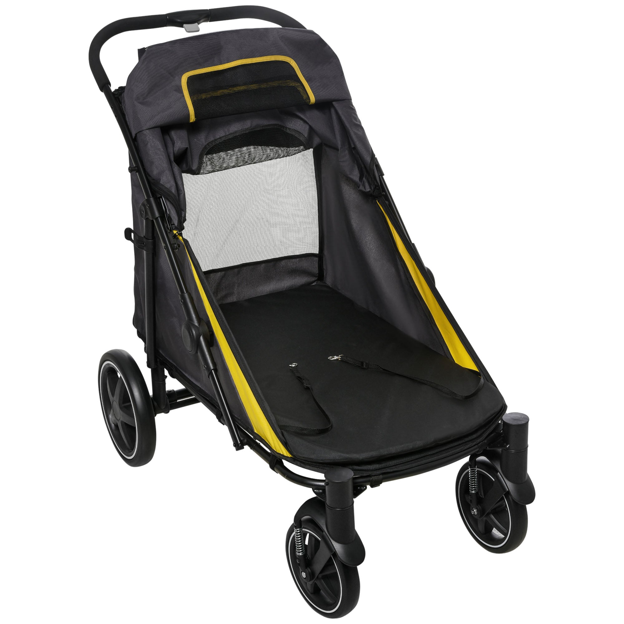 Foldable Pet Stroller with Shock Absorber, Brakes, Storage, Safety Leash, Dark Gray Dog Bike Trailers & Strollers   at Gallery Canada