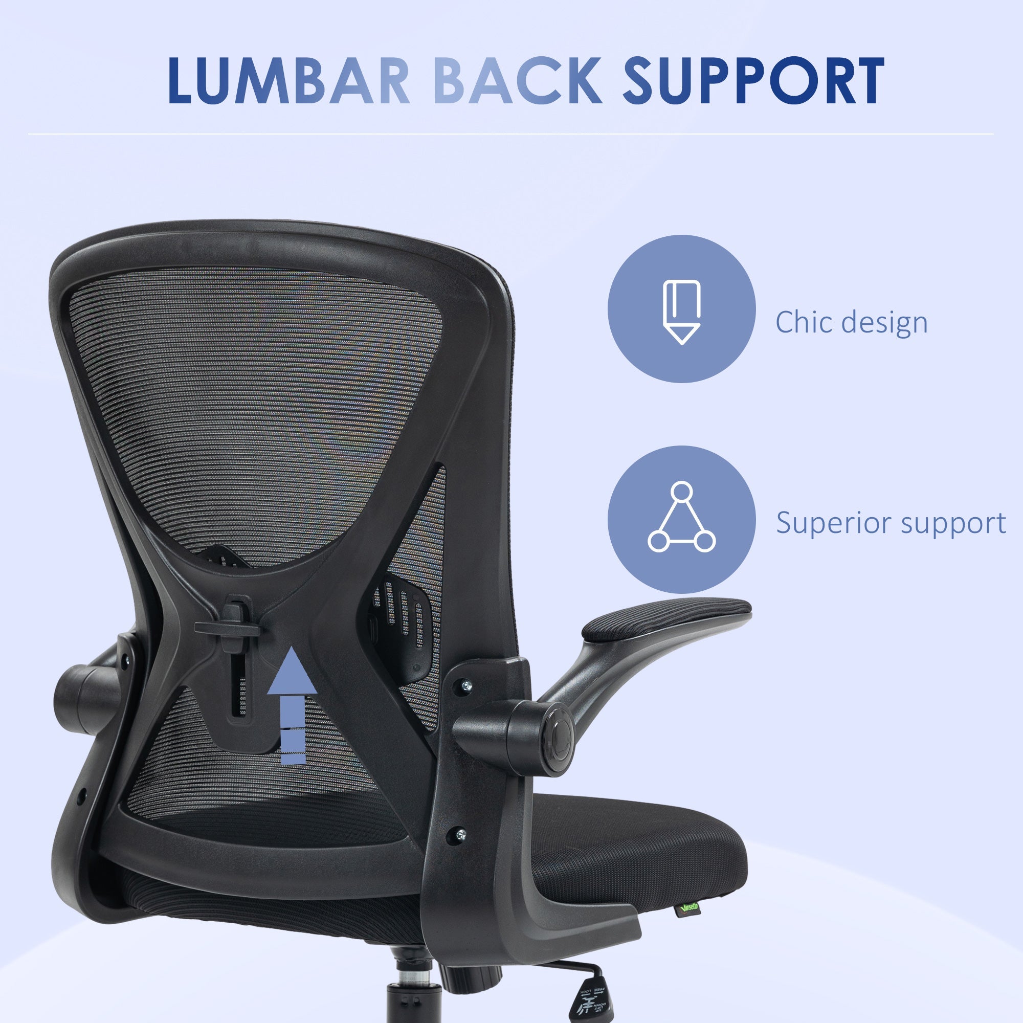 Mesh Office Chair, Swivel Desk Chair with Lumbar Back Support, Adjustable Height, Flip-Up Arm, Black Office Chairs   at Gallery Canada