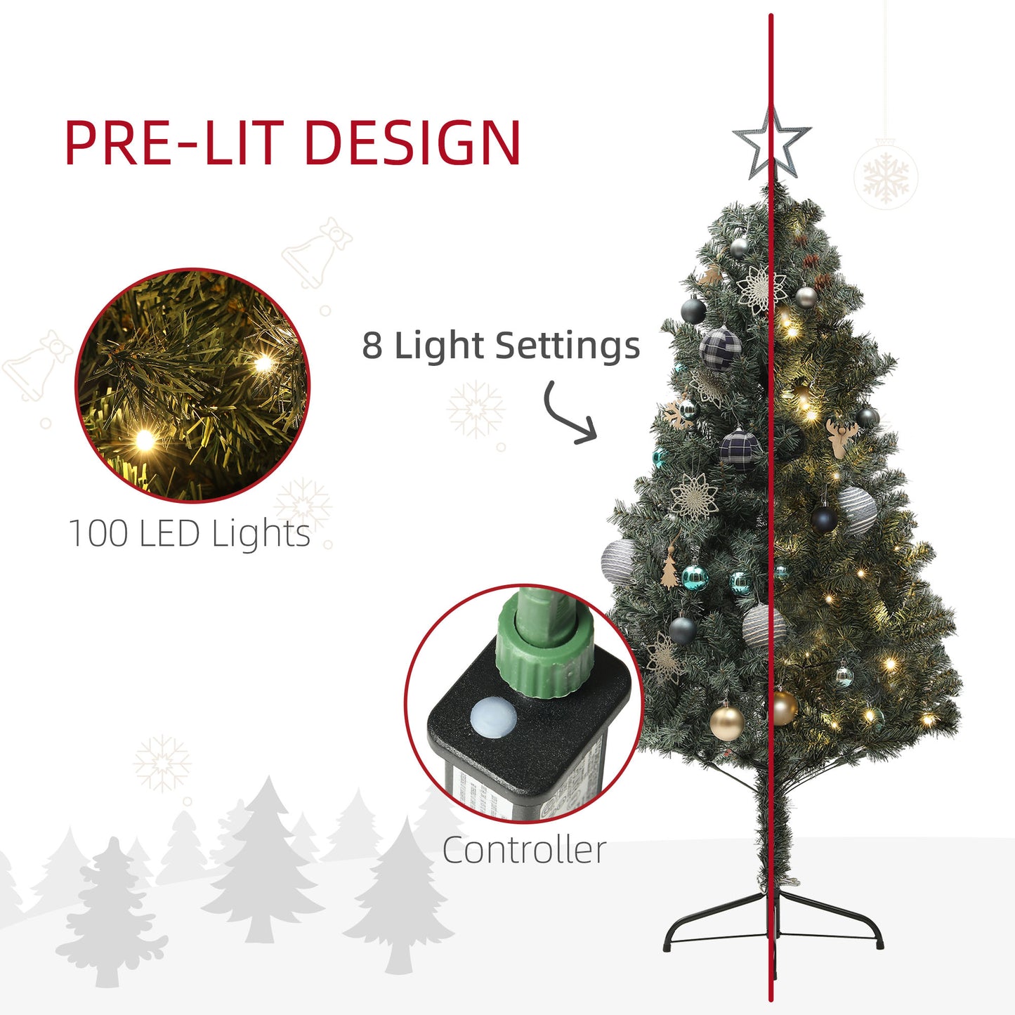 5ft Artificial Prelit Christmas Tree with 150 Warm White LED Lights, Pre Decorated Xmas Tree for Home Office Holiday Pre Lit Christmas Trees   at Gallery Canada