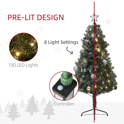 5ft Artificial Prelit Christmas Tree with 150 Warm White LED Lights, Pre Decorated Xmas Tree for Home Office Holiday Pre Lit Christmas Trees   at Gallery Canada