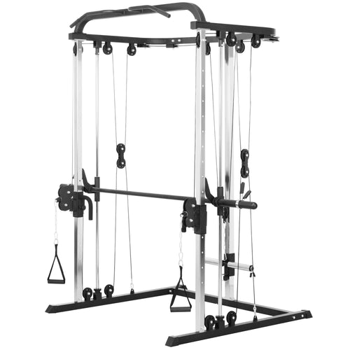 3 In 1 Smith Machine Power Rack with Cable Crossover System, Pull up Station, 16-Level Squat Rack and Barbell Bar