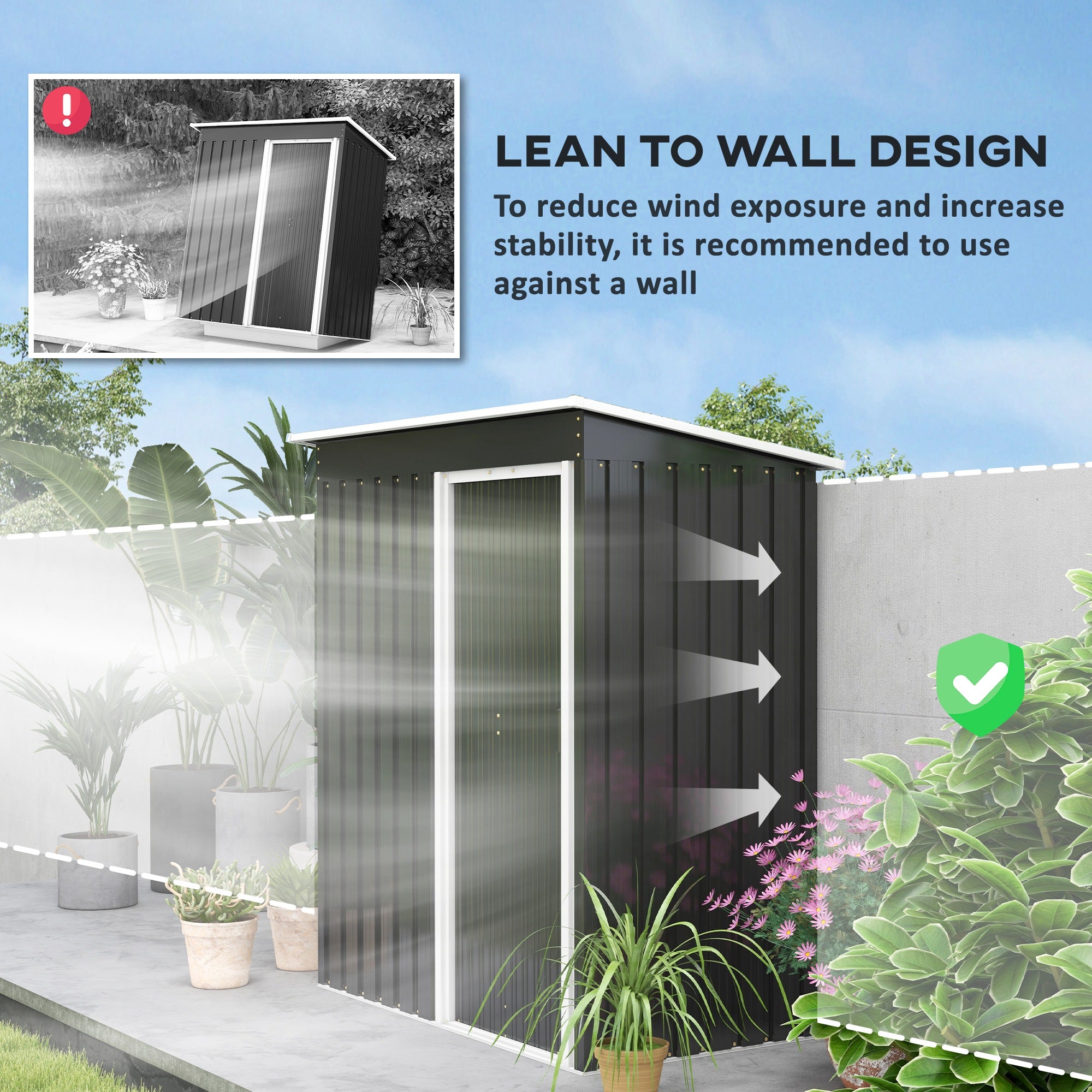 5 x 3 FT Outdoor Storage Shed with Sliding Door and Sloped Roof, Steel Frame Garden Shed Tool Equipment, Black Sheds at Gallery Canada