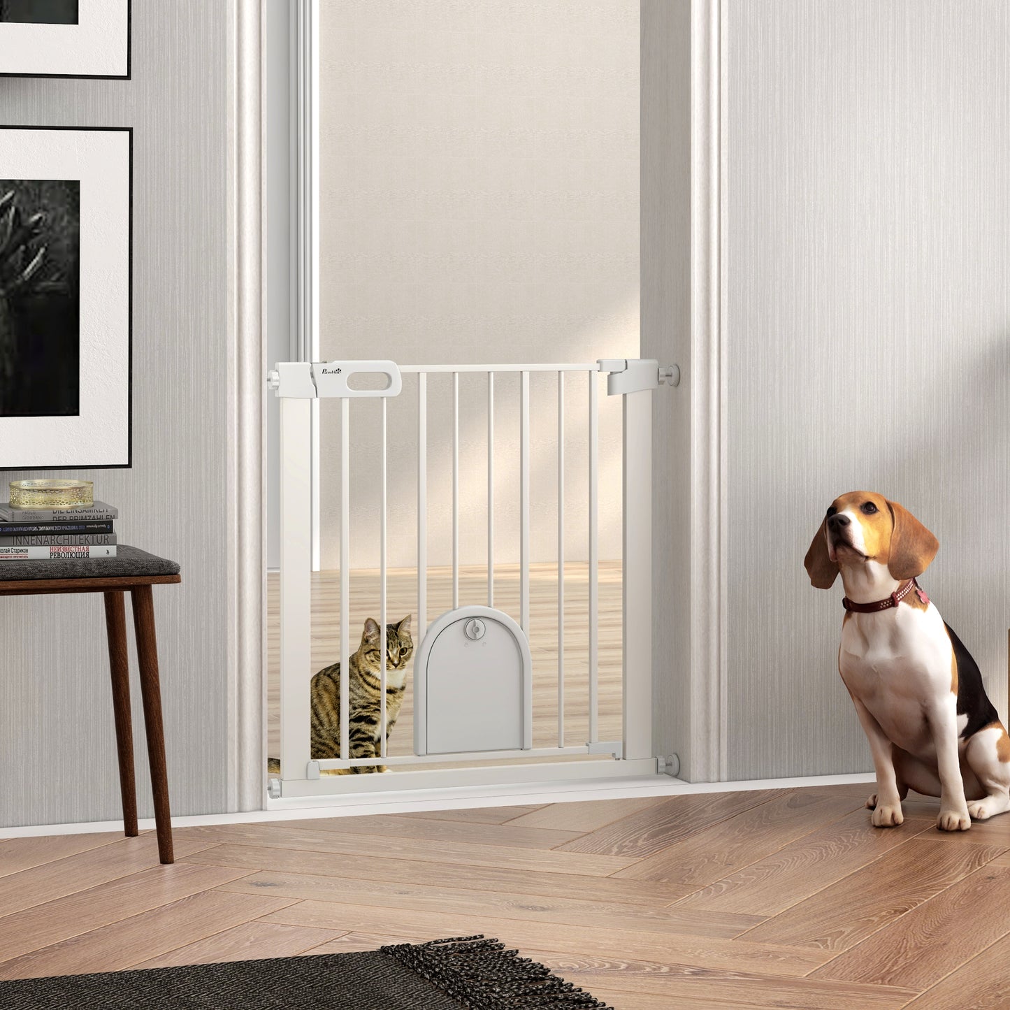 30"-32" Extra Wide Pet Gate Barrier with Small Door, White Houses, Kennels & Pens   at Gallery Canada