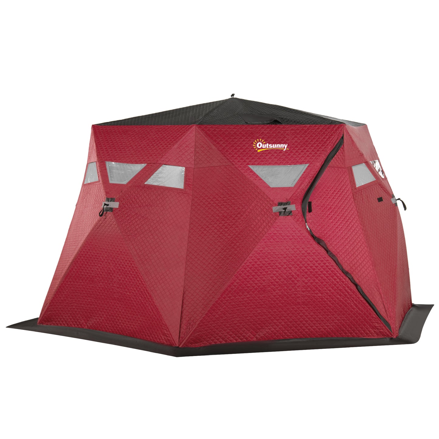 4 Person Insulated Ice Fishing Shelter, Pop-Up Portable Ice Fishing Tent with Carry Bag and Two Doors for -22℉, Red Ice Fishing Tents   at Gallery Canada