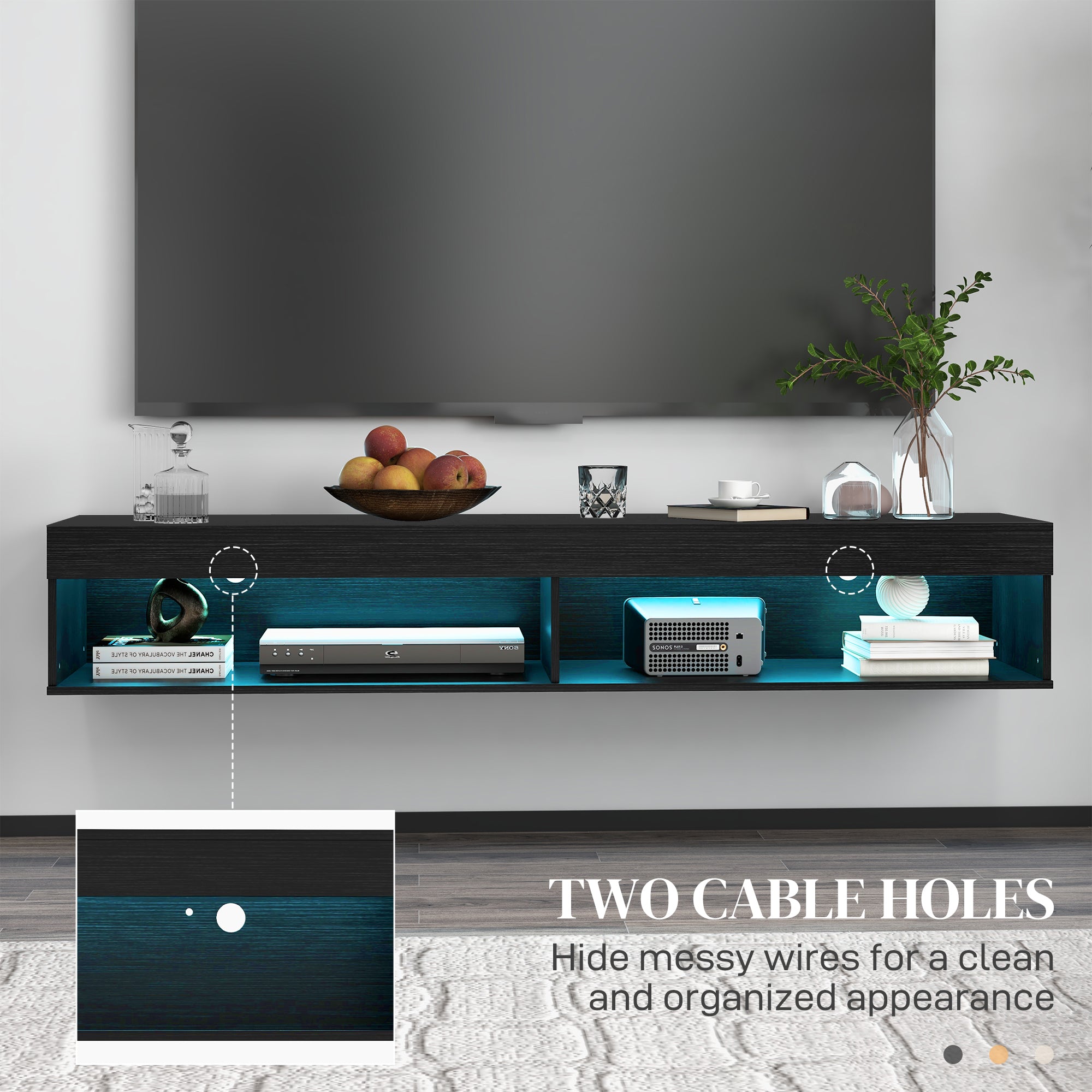 Modern Wall Mounted TV Stand with Storage and LED Lights for TVs up to 75