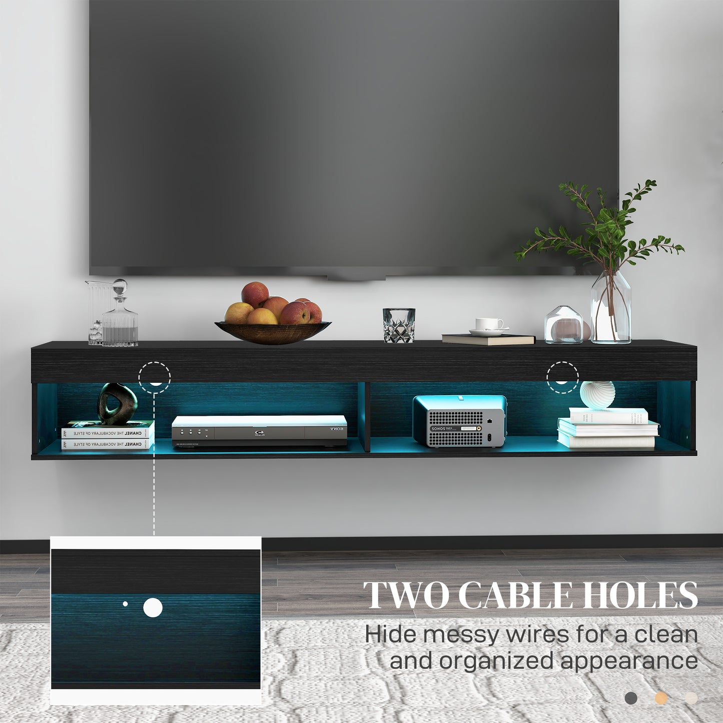 Modern Wall Mounted TV Stand with Storage and LED Lights for TVs up to 75", Floating TV Shelf for Living Room, Black TV Stands   at Gallery Canada