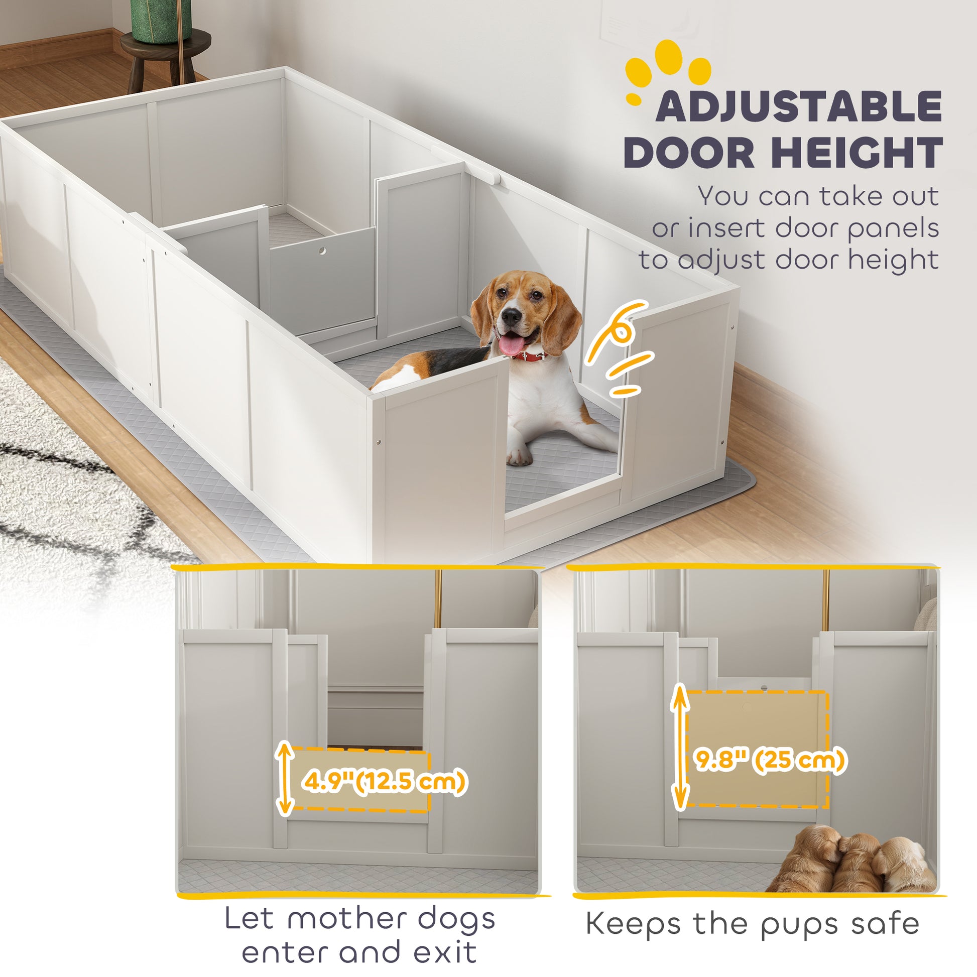 Whelping Box for Dogs w/ Adjustable, Removable Door, for Small Medium Dogs, 77" x 38", White Houses, Kennels & Pens   at Gallery Canada