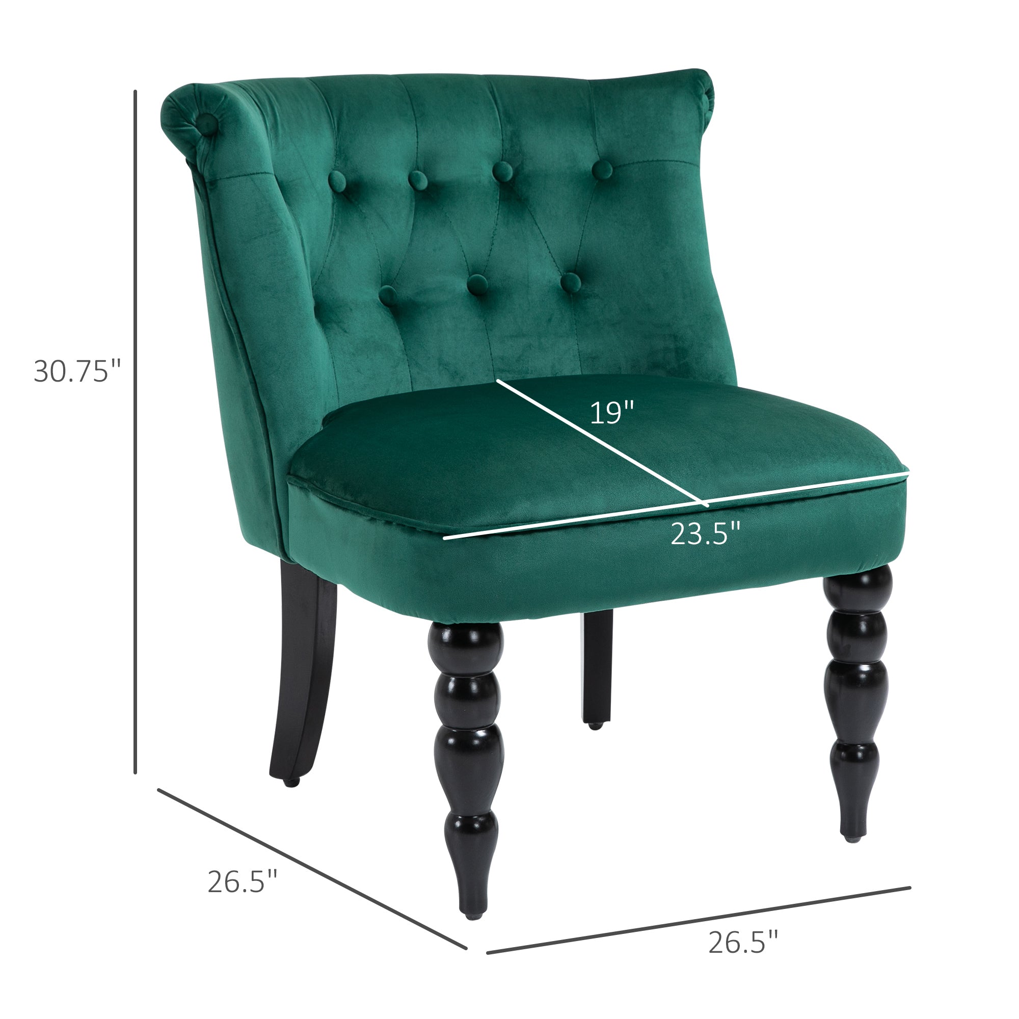 Vintage Leisure Accent Chair with Button Tufted Straight Back, Turned Legs, Thick Sponge Padding for Living Room, Dining Room, Study, Dark Green Accent Chairs   at Gallery Canada