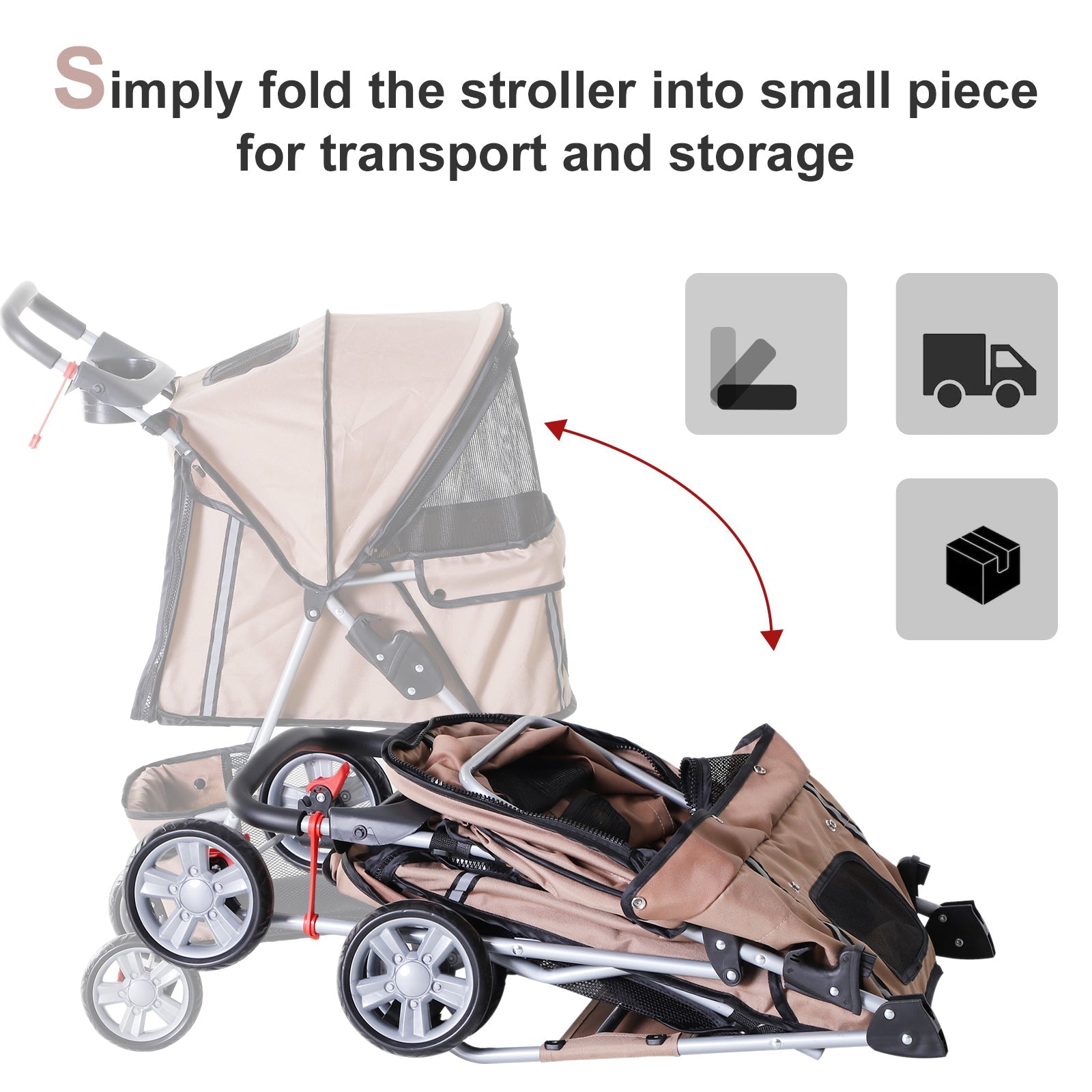 4 Wheel Dog Pet Stroller Dog Cat Carrier Folding Sunshade Canopy with Brake, Brown Dog Bike Trailers & Strollers   at Gallery Canada