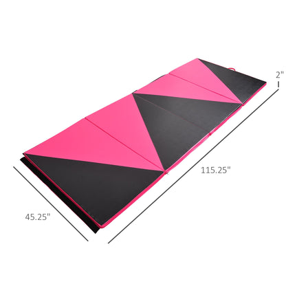 4'x10'x2'' Folding Gymnastics Tumbling Mat, Exercise Mat with Carrying Handles for Yoga, MMA, Martial Arts, Stretching, Core Workouts, Pink and Black Gymnastics Mats   at Gallery Canada