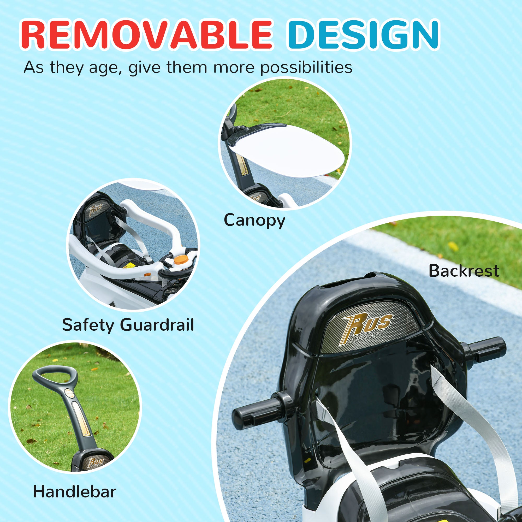 3 in 1 Kids Push Car Toddler Sliding Car, Foot to Floor Design with Music, Light, Handle, Removable Canopy, White Push Cars for Toddlers at Gallery Canada
