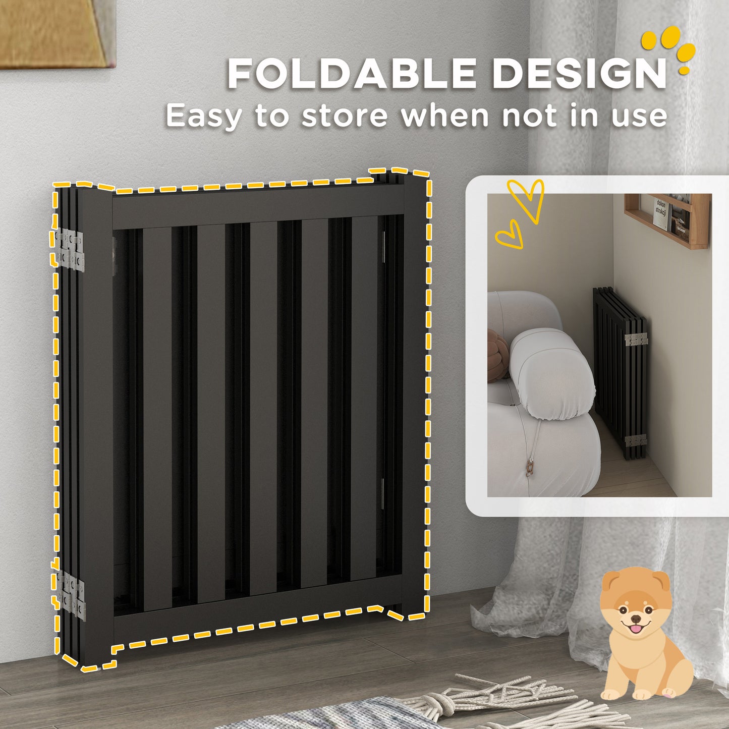 Foldable Dog Gate with Door, 4 Panels Fressstanding Pet Gate, Black Houses, Kennels & Pens   at Gallery Canada