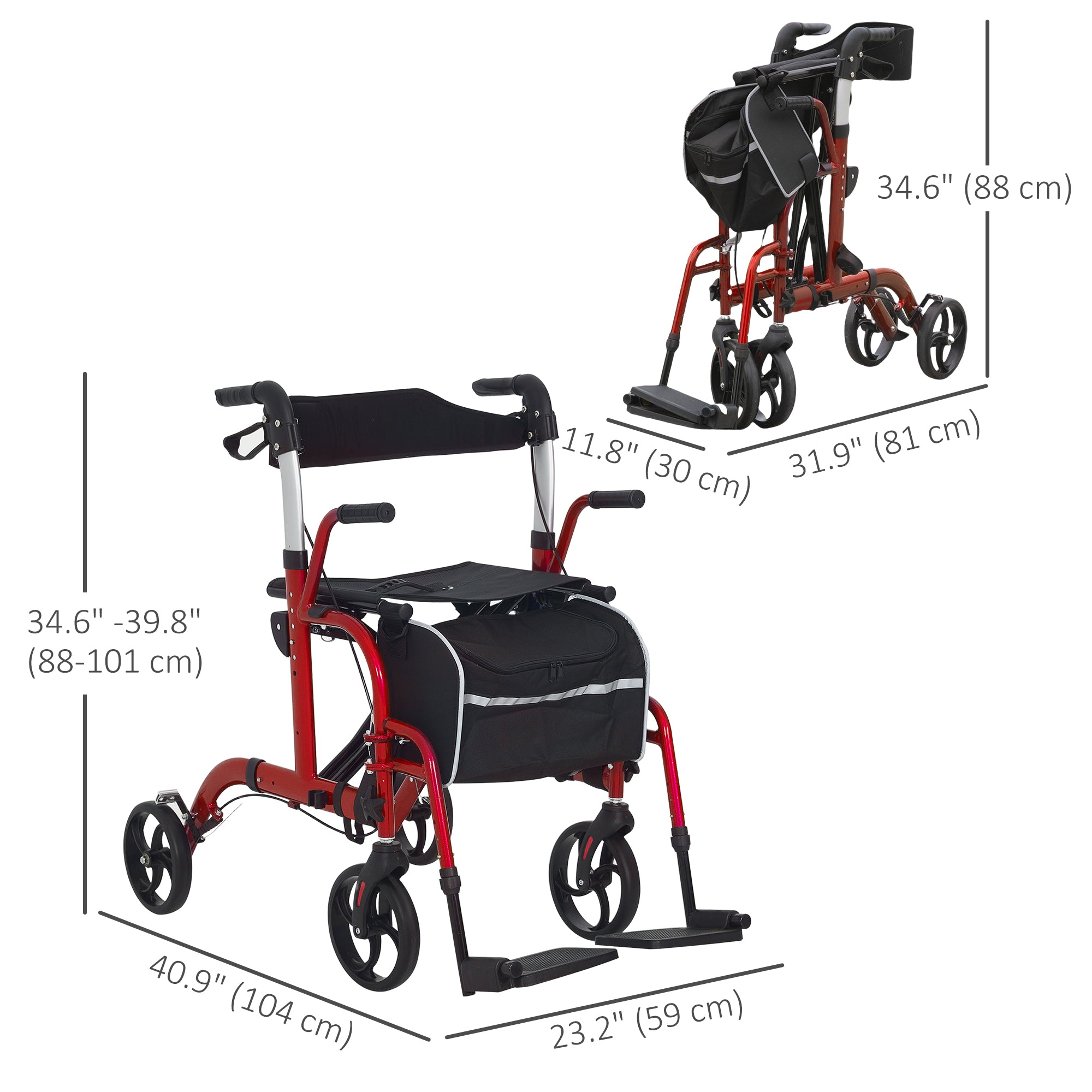 Rollator Walker with Seat, Folding Rolling Walker with 8