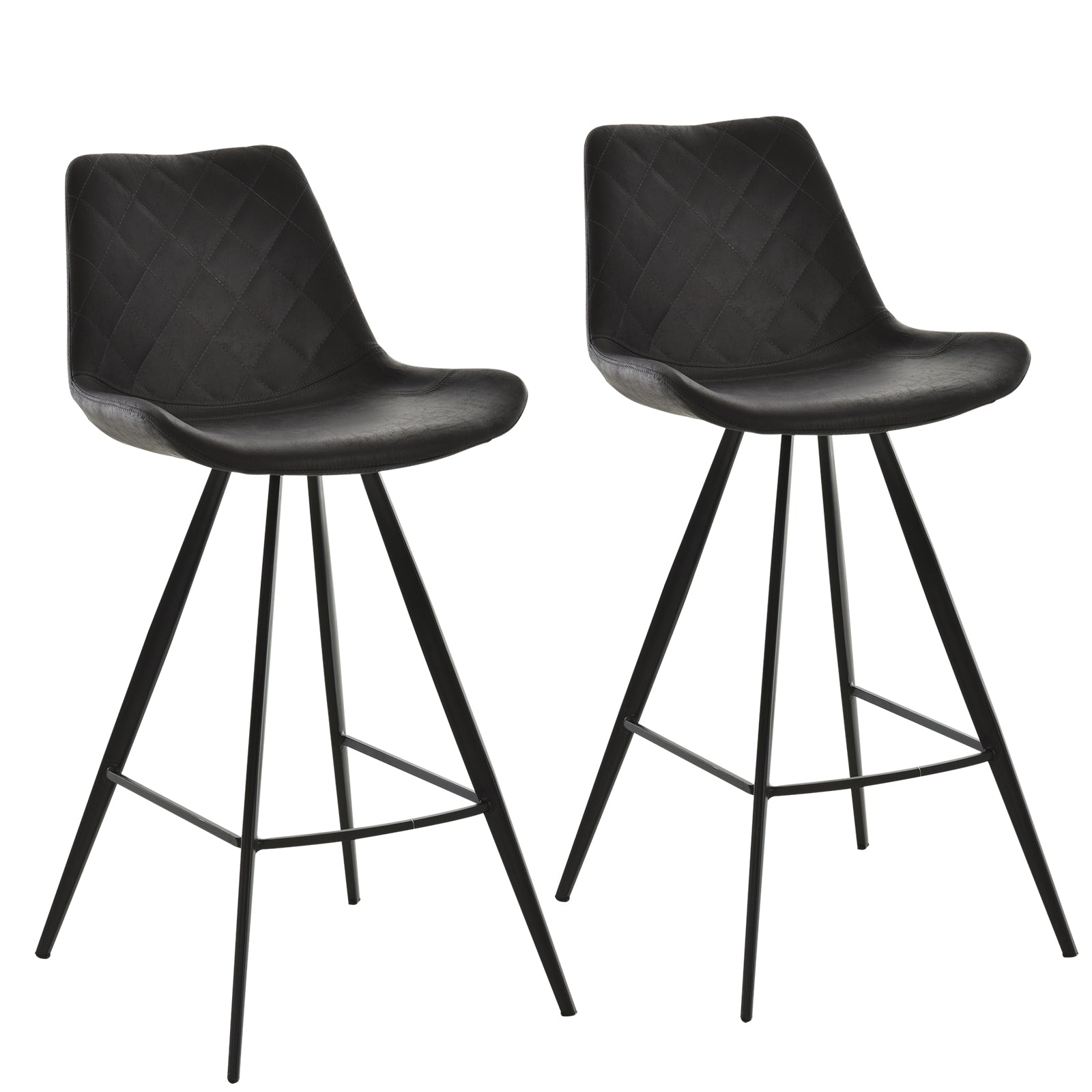 Set of 2 Microfiber Cloth Bar Stools, Multi-functional Kitchen Stools, Bar Chair with Metal Leg Padded Cushion Seat for Dining, Black Bar Stools   at Gallery Canada