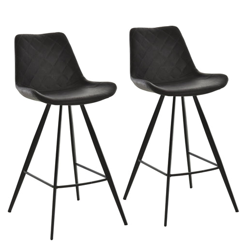 Set of 2 Microfiber Cloth Bar Stools, Multi-functional Kitchen Stools, Bar Chair with Metal Leg Padded Cushion Seat for Dining, Black