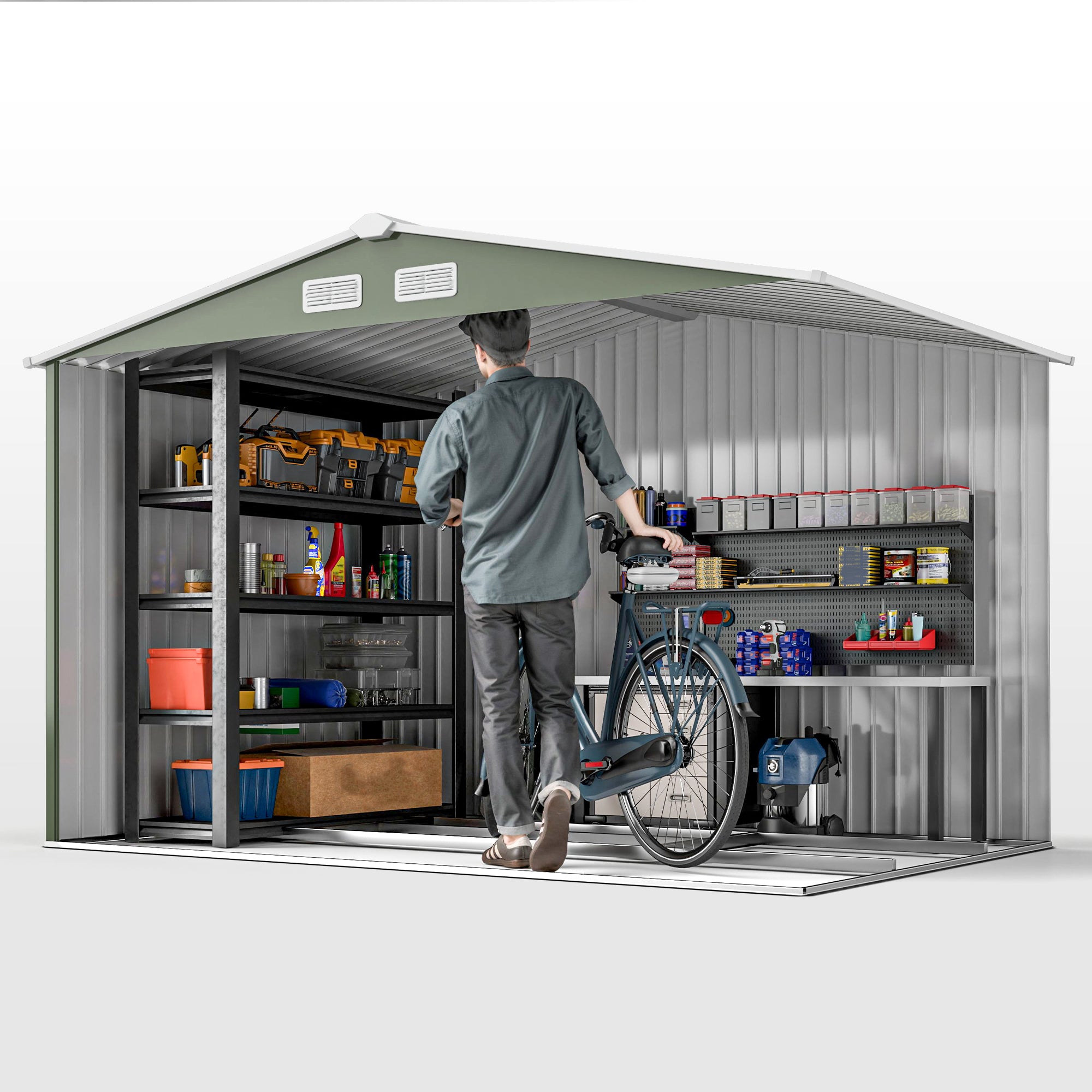 9.1'x6.4'x6.3' Garden Storage Shed w/ Foundation Kit Metal Tool Storage House w/ Double Doors Light Green Sheds at Gallery Canada