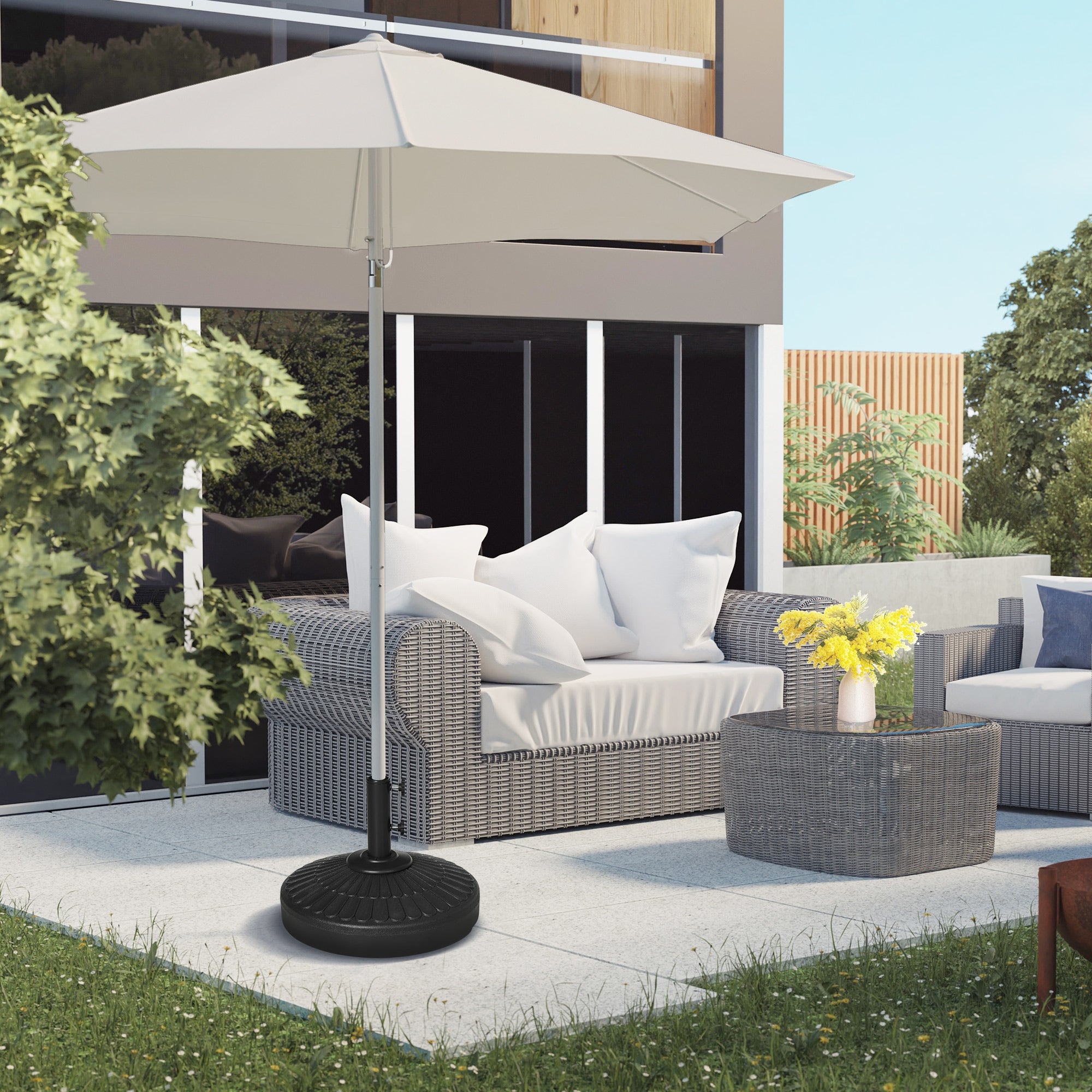 Patio Umbrella Base with Handle, Heavy Duty Round Umbrella Stand, Garden Umbrella Holder for 1.5