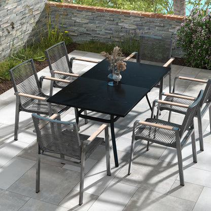 Rectangle Patio Dining Table for 6 People with Steel Legs, Metal Tabletop for Garden, Backyard, Lawn, Balcony, Black Patio Dinning Tables   at Gallery Canada