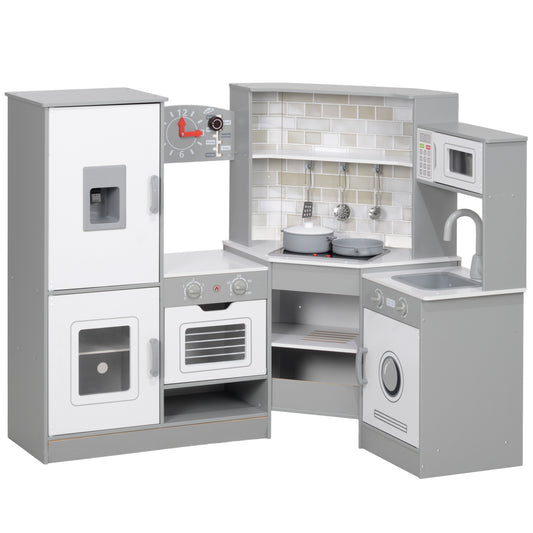 Corner Play Kitchen, Pretend Play Kitchen Set with Lights &; Sounds, Stove Ice Maker Microwave Oven Play Kitchen   at Gallery Canada