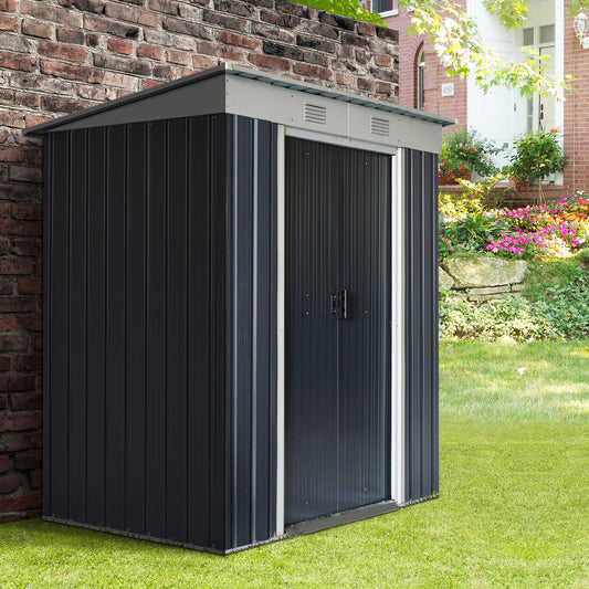 6' x 4' Outdoor Storage Shed, Metal Garden Tool Storage House Organizer with Lockable Sliding Doors and Vents for Backyard Patio Lawn, Charcoal Grey Sheds Charcaol Grey  at Gallery Canada