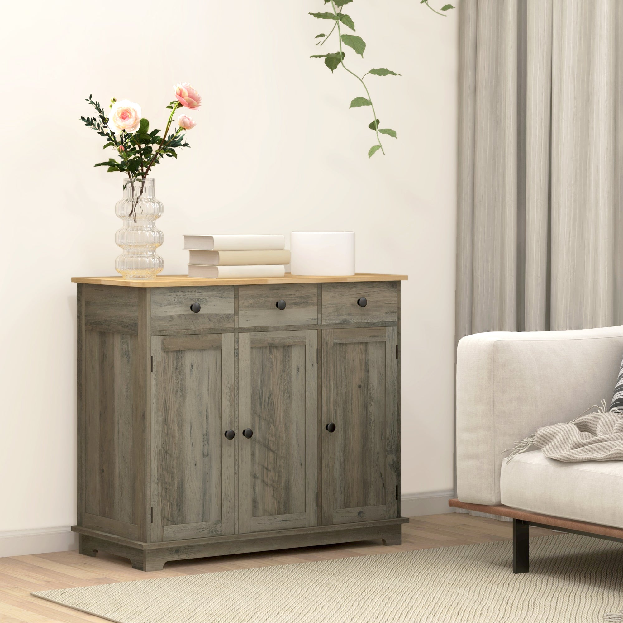Modern Sideboard, Buffet Cabinet with Storage Cabinets, Drawers and Adjustable Shelves for Living Room, Washed Grey Bar Cabinets at Gallery Canada