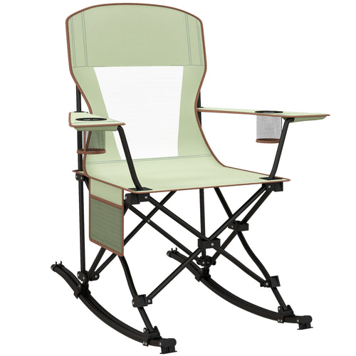 Camping Folding Chair Portable Rocking Chair w/ Armrest &; Cup Holder Compact and Sturdy in a Bag for Outdoor, Beach, Picnic, Hiking, Travel, Green