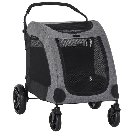 4 Wheel Pet Stroller with Storage Basket, Afjustable Handle, Ventilated Oxford Fabric for Medium Size Dogs Cat Grey - Gallery Canada