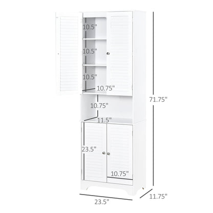 Tall Bathroom Storage Cabinet, Slim Bathroom Cabinet with 4 Shutter Doors and Adjustable Shelves, Toilet Vanity Cabinet, Narrow Organizer, White Bathroom Cabinets   at Gallery Canada