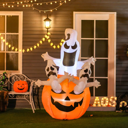 6FT Halloween Inflatable Jack-O-Lantern with Ghosts and LED Lights for Yard, Multi Colour