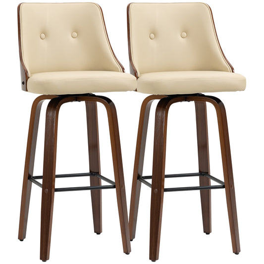 Bar Height Bar Stools Set of 2 PU Leather Swivel Barstools with Footrest and Tufted Back, Beige - Gallery Canada