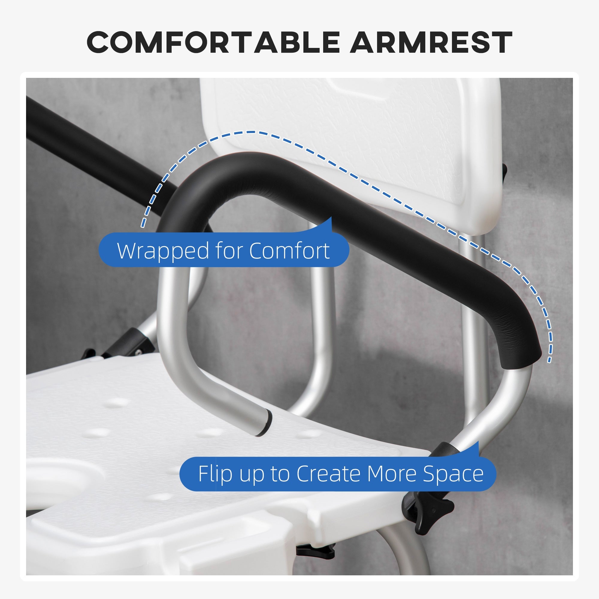 Shower Chair with Arms and Back, Bath Seat with Adjustable Height, Anti-slip Shower Bench for Seniors and Disabled, Tool-Free Assembly, 299lbs Bath Chairs   at Gallery Canada