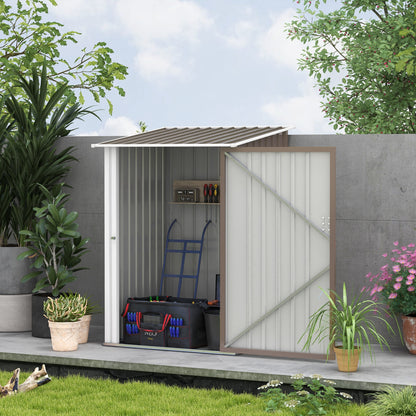 3.3' x 3.4' Lean-to Outdoor Garden Storage Shed, Galvanized Steel with Lockable Door for Patio Brown and White Sheds   at Gallery Canada