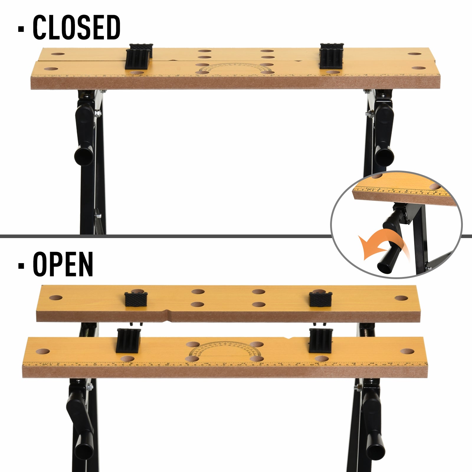 Foldable Work Bench w/ Adjustable Clamps, Carpenter Saw Table, MDF Surface, Steel Frame, 100kg/220lbs Capacity Tool Organizers   at Gallery Canada