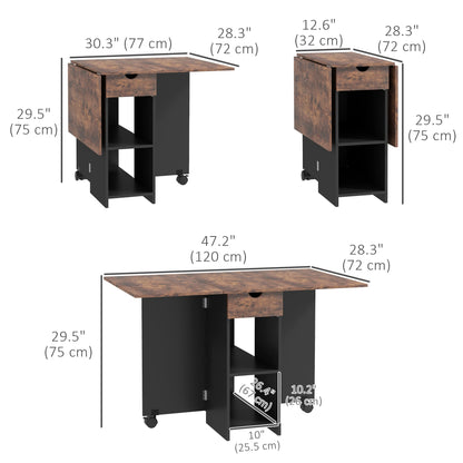 Folding Dining Table with Storage, Drop Leaf Kitchen Table with Drawer and Shelves for Small Spaces, Rustic Brown Bar Tables & Dining Tables   at Gallery Canada