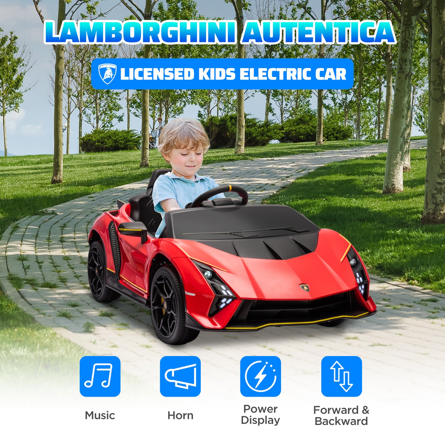 12V Lamborghini Autentica Licensed Kids Car with Remote Control, 4 Wheels Spring Suspension, Soft Start, Red Electric Toy Cars   at Gallery Canada