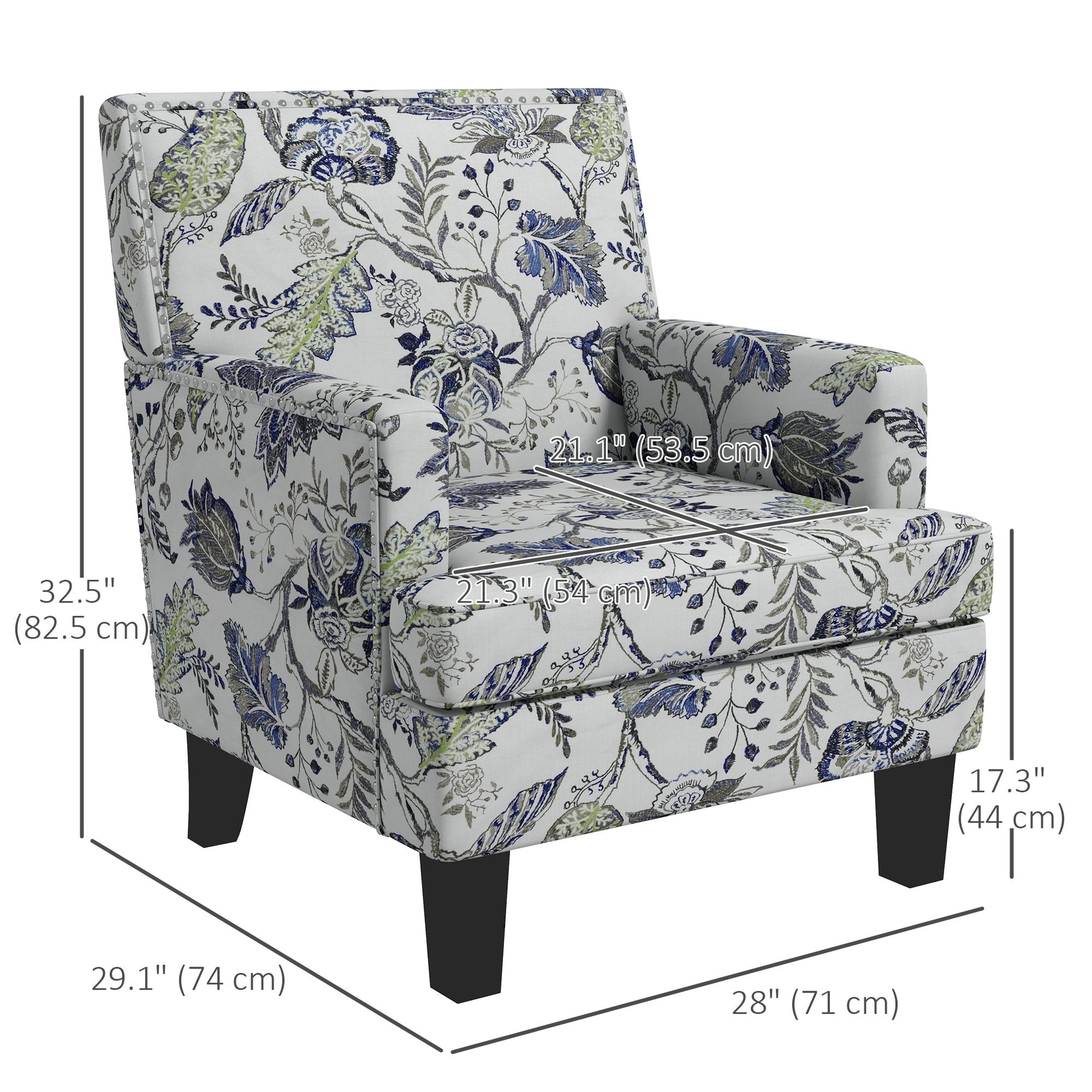 Upholstered Armchair, Mid-Century Accent Chair with Floral Pattern, Nailhead Trim for Living Room, Bedroom, Multicolour Accent Chairs   at Gallery Canada