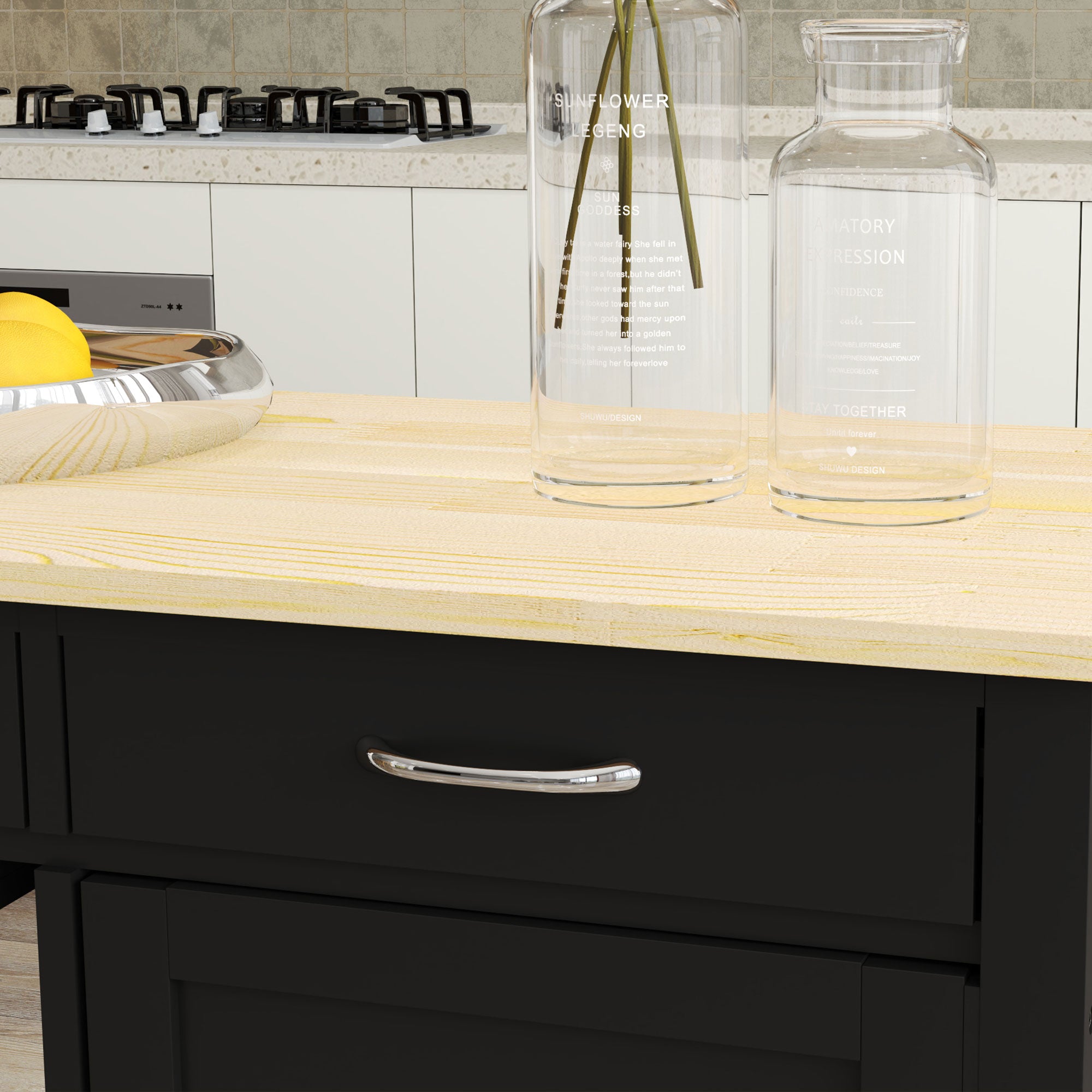 Kitchen Storage Trolley Cart Serving Cart 2 Drawers Wine Glass Rack Towel Rail Kitchen Islands & Kitchen Carts at Gallery Canada