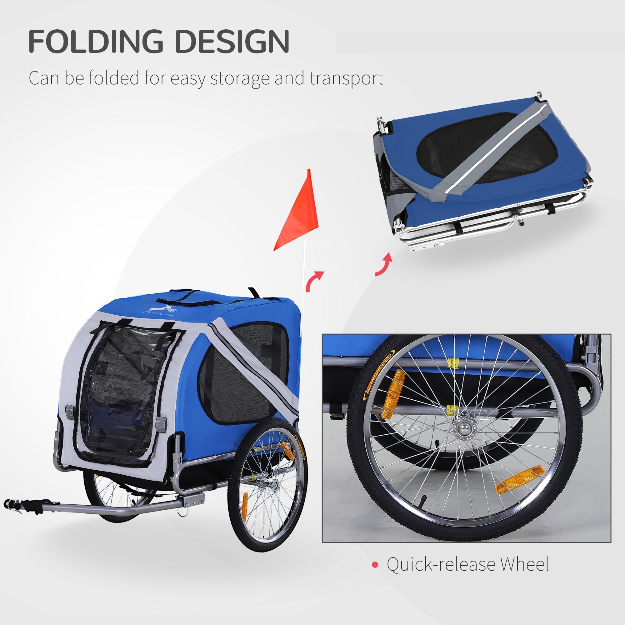 Dog Bike Trailer Pet Cart Bicycle Wagon Cargo Carrier Attachment for Travel with 3 Entrances Large Wheels for Off-Road &; Mesh Screen, White Dog Bike Trailers & Strollers   at Gallery Canada